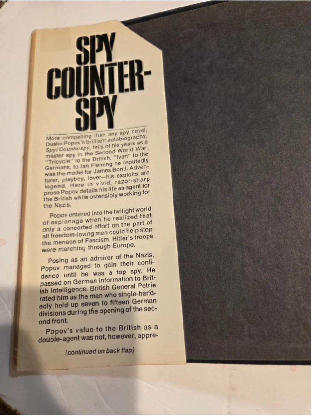 Spy Counterspy Dusko Popov WWII Double Agent James Bond Inspiration 1974 HC DJ